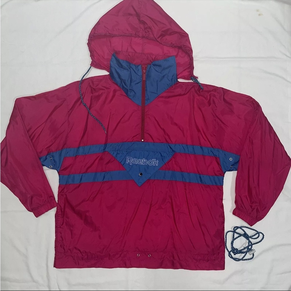 Vintage 90’s REEBOK Windbreaker Pink Retro Colorblock jacket Size M